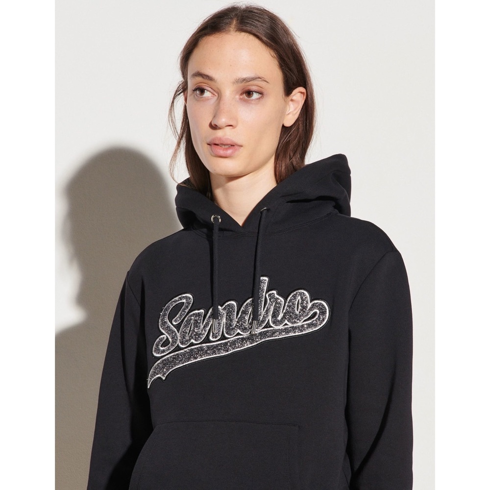 Sandro | Tinsel Patch Logo Hoodie Sweatshirt | sz FR 3 / US M